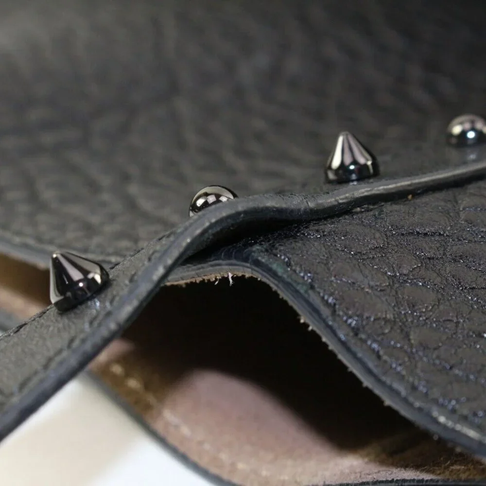 JIMMY CHOO Black Leather Studded Tote Spike Grommet Rivet 4JC1220K